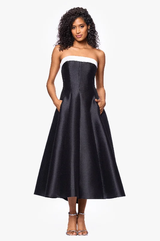 Cocktail Dresses for Black Tie Events-"Kate" Long Mikado Satin Strapless Ballgown