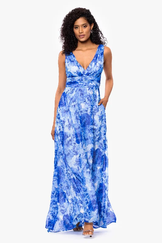 Day dresses with pockets for functionality-"Jaime" Print Chiffon V-Neck Floor Length Dress Day dresses with pockets for functionality-"Jaime" Print Chiffon V-Neck Floor Length Dress