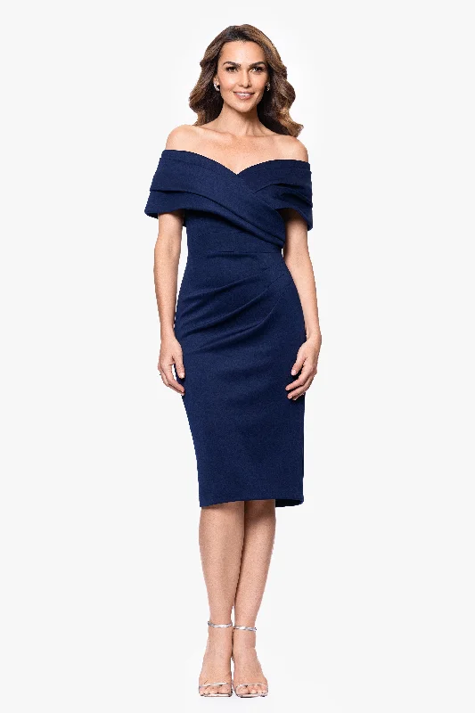 Cocktail Dresses for Formal Wear-"Sue" Techno Scuba V-Neck Knee Length Dress