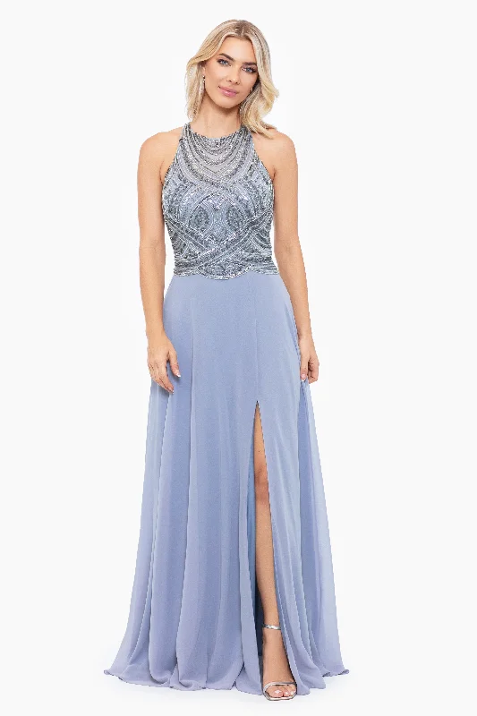 Best day dresses for a quick outing-"Brianne" Long Chiffon Beaded Halter Top