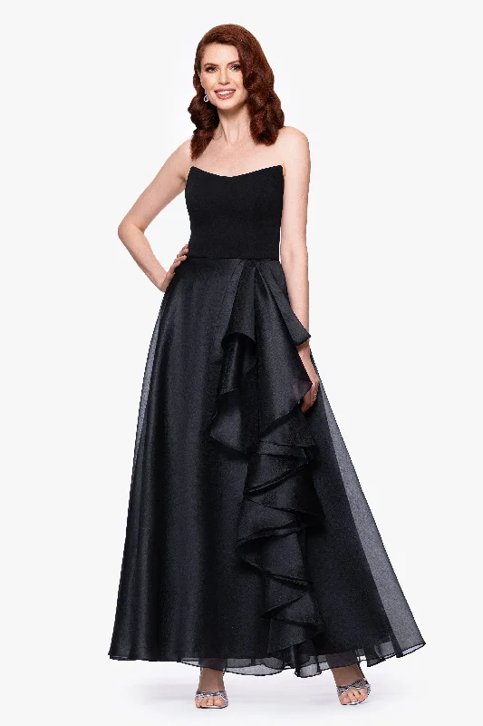 Wedding Guest Dresses with Fiber Optic Details-"Josephine" Scuba Crepe and Organza Floor Ruffle Floor Length Dress Wedding Guest Dresses with Fiber Optic Details-"Josephine" Scuba Crepe and Organza Floor Ruffle Floor Length Dress