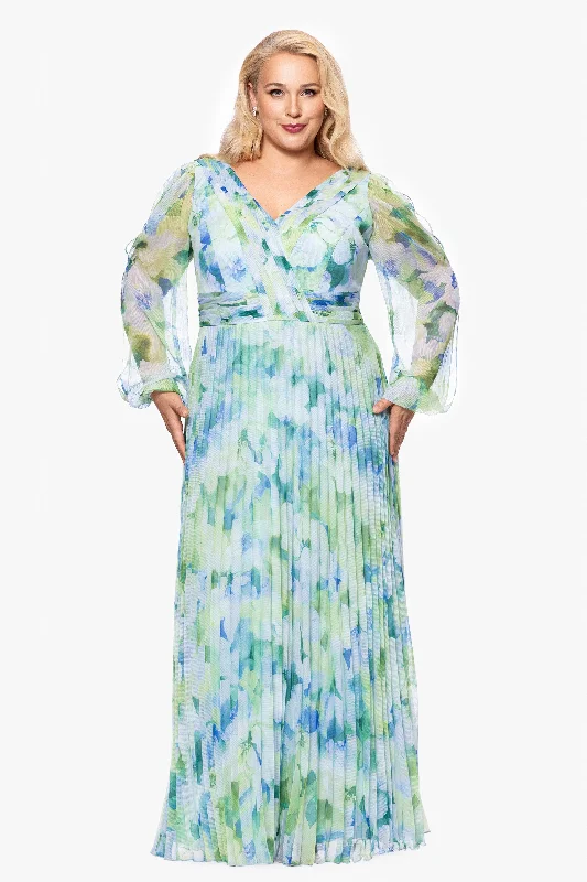Best day dresses for a sunny afternoon-Plus "Dara" Long Sleeve Chiffon Print Floor Length Dress Best day dresses for a sunny afternoon-Plus "Dara" Long Sleeve Chiffon Print Floor Length Dress