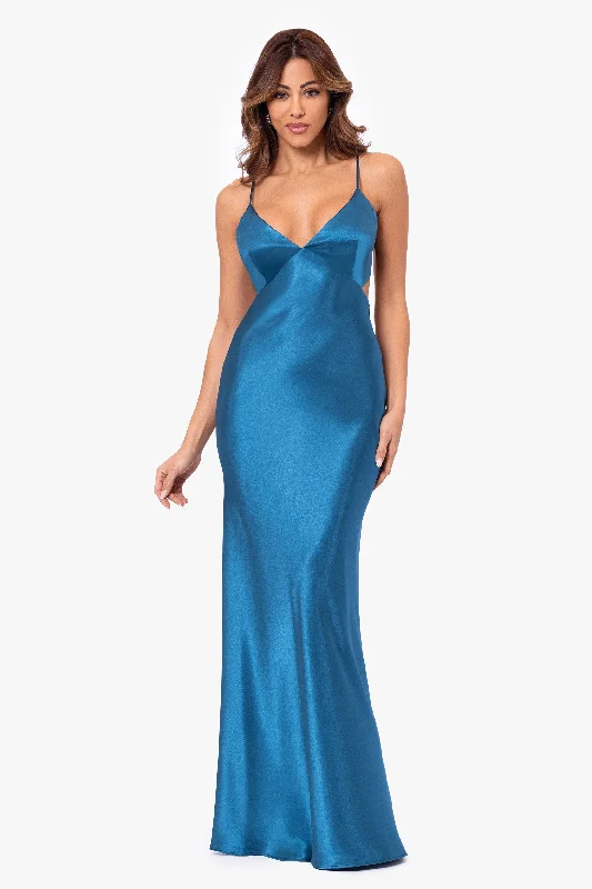 Casual Graduation Dresses-Petite "Grace" Long Spaghetti Strap Tieback Dress