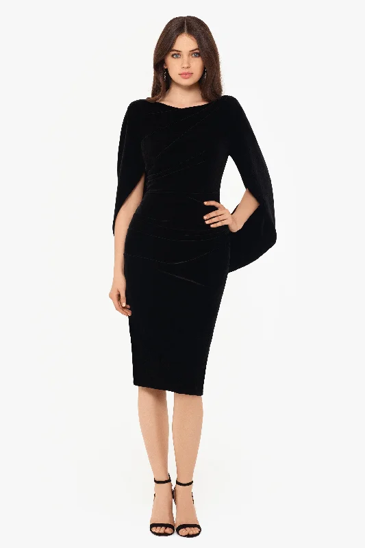 How to wear day dresses with sandals-"Leona" Short Velvet Drape Back Dress
