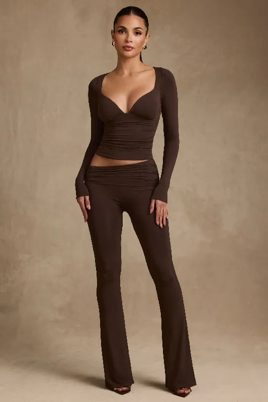 Birthday dresses for a cozy birthday at home-Modal Asymmetric-Waist Flared Trousers in Chocolate Brown Birthday dresses for a cozy birthday at home-Modal Asymmetric-Waist Flared Trousers in Chocolate Brown