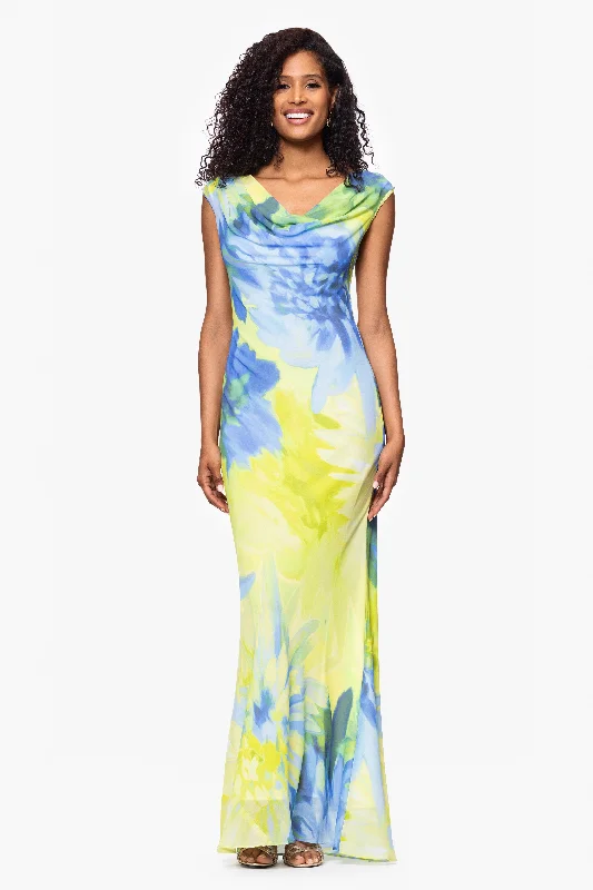Where to buy day dresses with comfortable fabrics-"Isabel" Print Chiffon Cowl Neck Floor Length Dress Where to buy day dresses with comfortable fabrics-"Isabel" Print Chiffon Cowl Neck Floor Length Dress