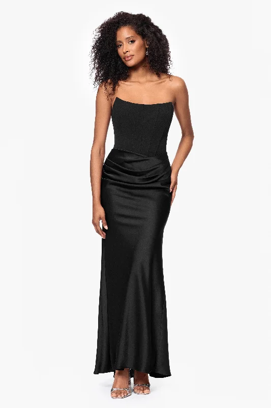 Graduation Dresses for Women-"Debra" Long Strapless Scuba Crepe and Satin Gown