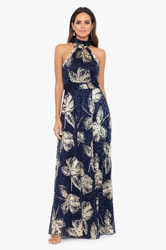Wedding Guest Dresses for Hiking Trips-"Dana" Long Mock Neck Foil Wrap Dress