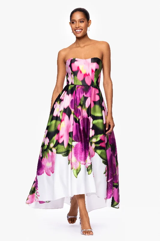 Cocktail Dresses for Business Casual-"Gabriella" High-Low Print Lamour Ballgown