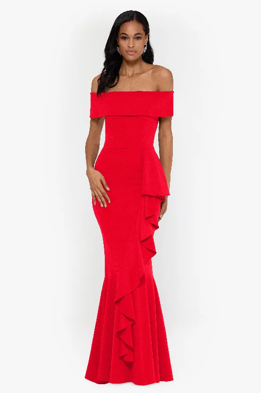 Day dresses for a relaxed day with friends-"Carina" Long Off the Shoulder Ruffle Dress