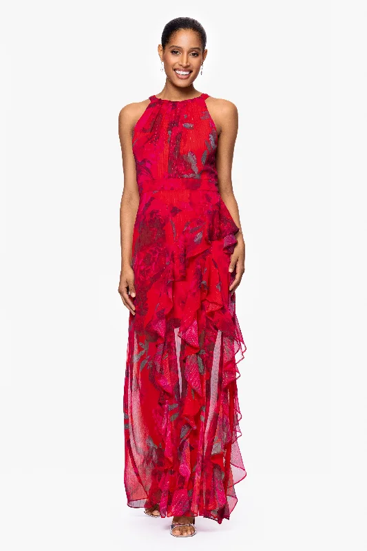 Day dresses for a busy day on the go-"Ginny" Chiffon Print Floor Length Ruffle Dress Day dresses for a busy day on the go-"Ginny" Chiffon Print Floor Length Ruffle Dress