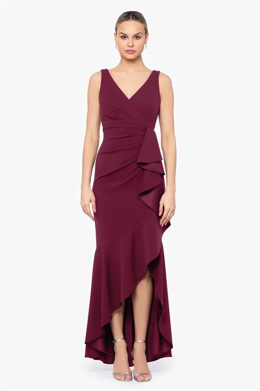 Wedding Guest Dresses for New Year's Party-"Candace" Long V- Neck Hi Low Cascade Dress Wedding Guest Dresses for New Year's Party-"Candace" Long V- Neck Hi Low Cascade Dress