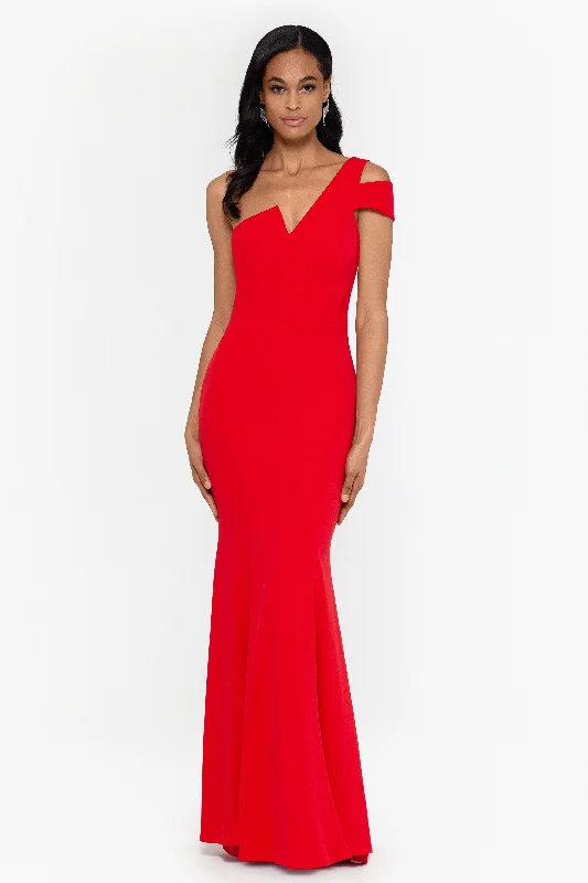 Red carpet dresses with detachable trains for versatility -"Paulina" Cutout One Shoulder Floor Length Gown