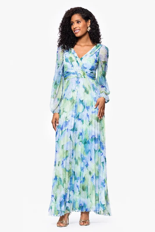 Day dresses with vibrant colors for a bright appearance-"Dara" Long Sleeve Chiffon Print Floor Length Dress Day dresses with vibrant colors for a bright appearance-"Dara" Long Sleeve Chiffon Print Floor Length Dress