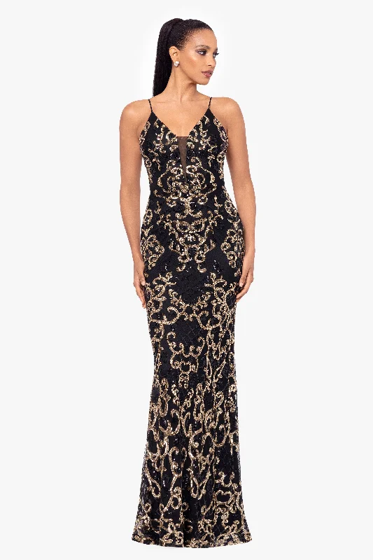 Graduation Dresses for Cycling Events-"Jolene" Long Sequin Placement Spaghetti Strap Floor Length Dress Graduation Dresses for Cycling Events-"Jolene" Long Sequin Placement Spaghetti Strap Floor Length Dress