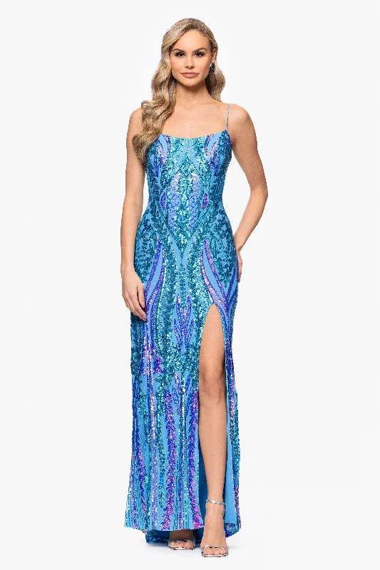 Graduation Dresses with Boots-Blondie Nites "Nora" Sequin Scoop Neck Tieback Floor Length Dress Graduation Dresses with Boots-Blondie Nites "Nora" Sequin Scoop Neck Tieback Floor Length Dress