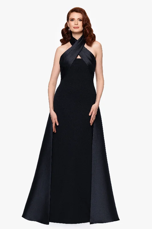 Best day dresses for a trip to the museum-"Dina" Scuba Crepe Twist Halter Neck Floor Length Gown Best day dresses for a trip to the museum-"Dina" Scuba Crepe Twist Halter Neck Floor Length Gown