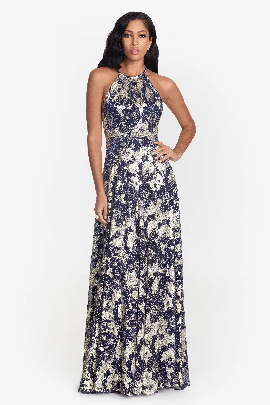 Where to buy stylish day dresses for work-"Layla" Long Halter Top Wrap Foil Print Dress Where to buy stylish day dresses for work-"Layla" Long Halter Top Wrap Foil Print Dress