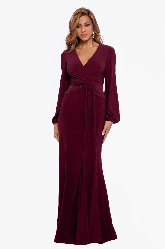 Wedding Guest Dresses for Outdoor Adventures-Petite "Hadley" Floor Length Stretch Knit Gown Wedding Guest Dresses for Outdoor Adventures-Petite "Hadley" Floor Length Stretch Knit Gown
