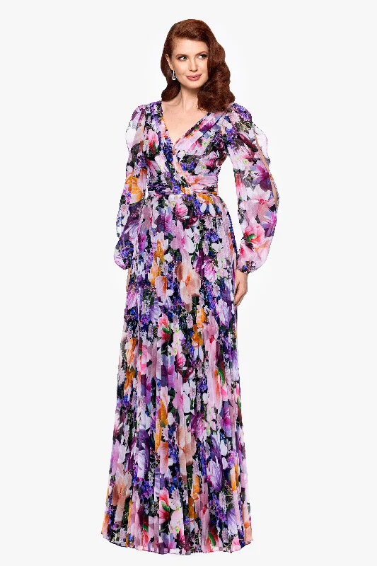 Day dresses with a high waist for a flattering fit-"Sammy" Chiffon Long Sleeve Floor Length Dress Day dresses with a high waist for a flattering fit-"Sammy" Chiffon Long Sleeve Floor Length Dress