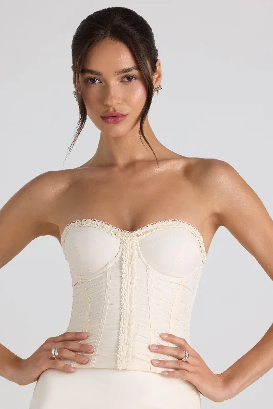 Birthday dresses for women with a loose fit-Ruched Lace-Up Strapless Corset Top in Ivory