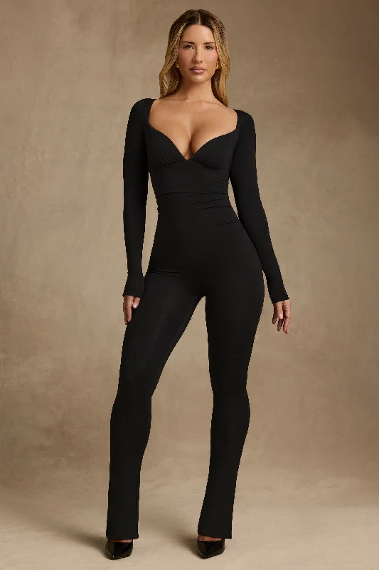 Birthday dresses for a chic birthday look-Modal Ruched Long-Sleeve Jumpsuit in Black
