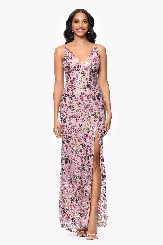 Graduation Dresses with Solid Colors-Blondie Nites "Carmen" Sequin Pattern V-Neck Floor Length Dress Graduation Dresses with Solid Colors-Blondie Nites "Carmen" Sequin Pattern V-Neck Floor Length Dress