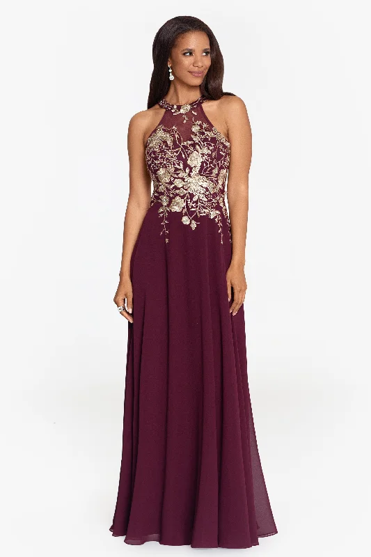 Affordable red carpet dresses under $100 for galas -"Celeste" Long Embroidered Chiffon Gown Affordable red carpet dresses under $100 for galas -"Celeste" Long Embroidered Chiffon Gown