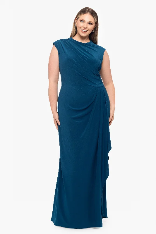 Best evening dresses for upscale parties-Plus "Patricia" Long Jersey Knit Ruffle Sleeveless Dress Best evening dresses for upscale parties-Plus "Patricia" Long Jersey Knit Ruffle Sleeveless Dress