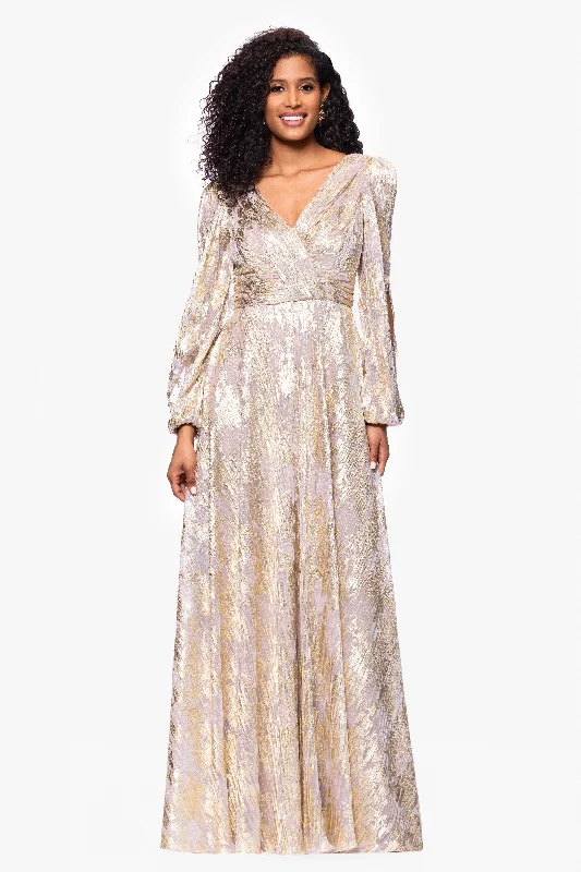 Where to find affordable day dresses for casual wear-"Marla" Long Sleeve V Neck Metallic Knit Floor Length Dress Where to find affordable day dresses for casual wear-"Marla" Long Sleeve V Neck Metallic Knit Floor Length Dress