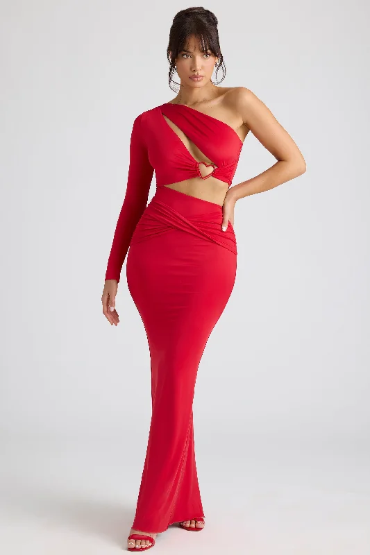 How to pick the best evening dress for your event-Single Sleeve Cut Out Evening Gown in Fire Red How to pick the best evening dress for your event-Single Sleeve Cut Out Evening Gown in Fire Red