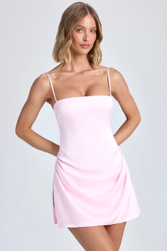 Birthday dresses with a high-neck design for elegance-Draped A-Line Mini Dress in Blush Birthday dresses with a high-neck design for elegance-Draped A-Line Mini Dress in Blush