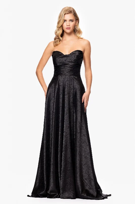 Graduation Dresses with Thermal Insulation-Blondie Nites "Raquel" Long Strapless Jacquard Gown Graduation Dresses with Thermal Insulation-Blondie Nites "Raquel" Long Strapless Jacquard Gown
