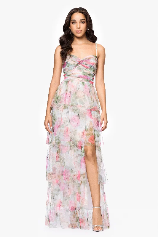 Graduation Dresses with Animal Prints-Blondie Nites "Millie" Print Mesh Tiered Ruffle Floor Length Dress Graduation Dresses with Animal Prints-Blondie Nites "Millie" Print Mesh Tiered Ruffle Floor Length Dress