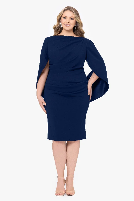 Birthday dresses for a family-friendly birthday celebration-Plus "Jordan" Short Scuba Crepe Drape Back Dress Birthday dresses for a family-friendly birthday celebration-Plus "Jordan" Short Scuba Crepe Drape Back Dress