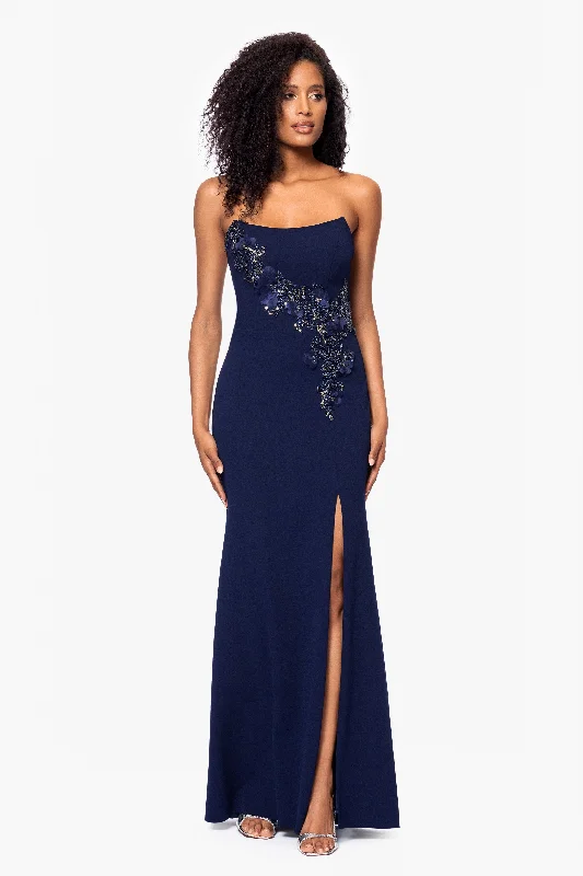 Wedding Guest Dresses for Cocktail Parties-"Tara" Scuba Crepe Beaded Organza Floor Floor Length Dress