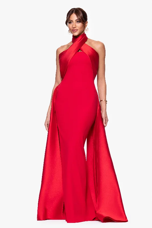 Best day dresses for weekend getaways-"Dina" Scuba Crepe Twist Halter Neck Floor Length Gown Best day dresses for weekend getaways-"Dina" Scuba Crepe Twist Halter Neck Floor Length Gown