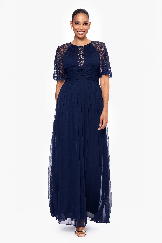 Wedding Guest Dresses for Easter Celebrations-"Chrissy" Long Sheer Matte Jersey and Lace Sleeve Dress Wedding Guest Dresses for Easter Celebrations-"Chrissy" Long Sheer Matte Jersey and Lace Sleeve Dress