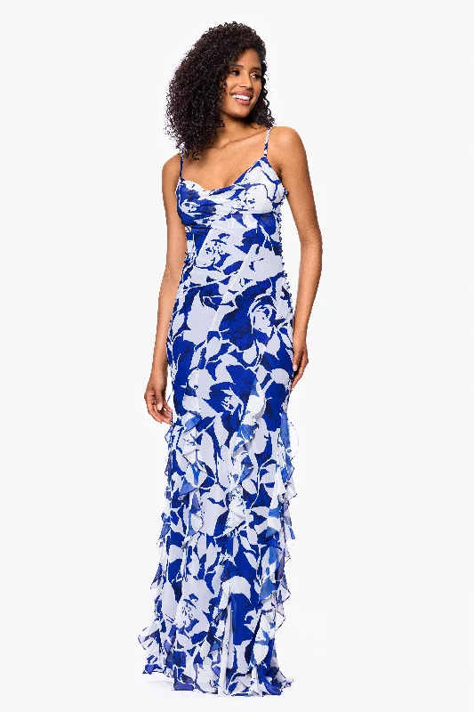 Day dresses with a midi length for a sophisticated look-"Georgina" Print Chiffon Ruffle Floor Length Dress Day dresses with a midi length for a sophisticated look-"Georgina" Print Chiffon Ruffle Floor Length Dress