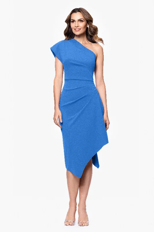 Cocktail Dresses with Pleated Skirt-Petite "Dorothy" Jersey Knit Midi One Shoulder Midi Dress Cocktail Dresses with Pleated Skirt-Petite "Dorothy" Jersey Knit Midi One Shoulder Midi Dress