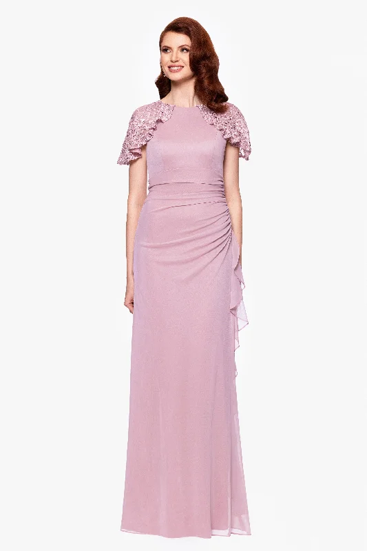Day dresses with a bohemian style for a relaxed vibe-"Alexia" Sheer Matte Jersey With Lace Sleeves Floor Length Dress Day dresses with a bohemian style for a relaxed vibe-"Alexia" Sheer Matte Jersey With Lace Sleeves Floor Length Dress