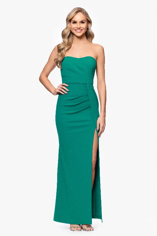 Graduation Dresses with Stripes-Blondie Nites "Reese" Long Scuba Strapless Ruched Dress Graduation Dresses with Stripes-Blondie Nites "Reese" Long Scuba Strapless Ruched Dress