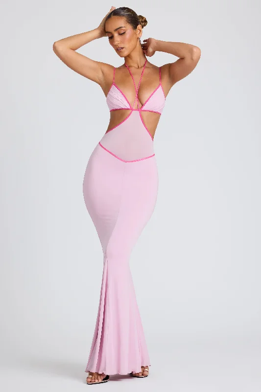 Evening dresses for a masquerade ball-Contrast Binding Cut Out Evening Gown in Soft Pink Evening dresses for a masquerade ball-Contrast Binding Cut Out Evening Gown in Soft Pink