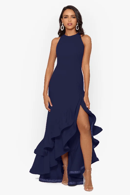 Birthday dresses for an upscale birthday celebration-Petite "Arielle" Ruffle Tier Scuba Crepe Dress Birthday dresses for an upscale birthday celebration-Petite "Arielle" Ruffle Tier Scuba Crepe Dress