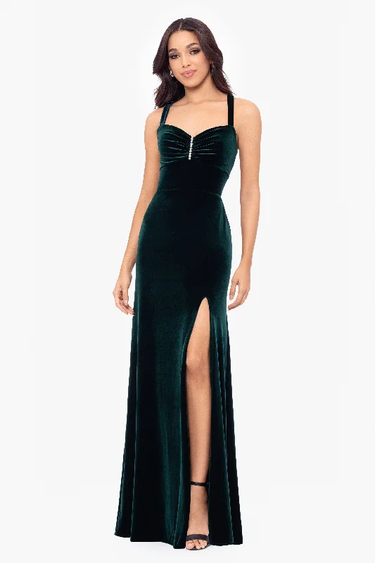 Graduation Dresses for Skiing Trips-Blondie Nites "Astor" Embellished Velvet Floor Length Dress Graduation Dresses for Skiing Trips-Blondie Nites "Astor" Embellished Velvet Floor Length Dress