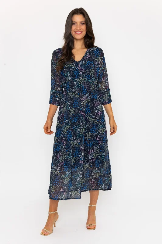 3/4 Sleeve Kerry Midi Dress in Navy Print