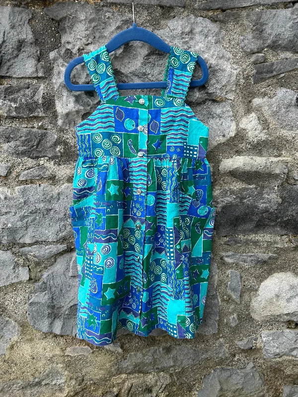 80s blue&green patchwork dress   3-4y (98-104cm)