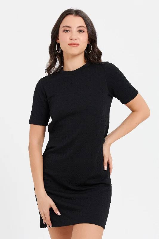 Women Black Short Sleeve T-Shirt Dress