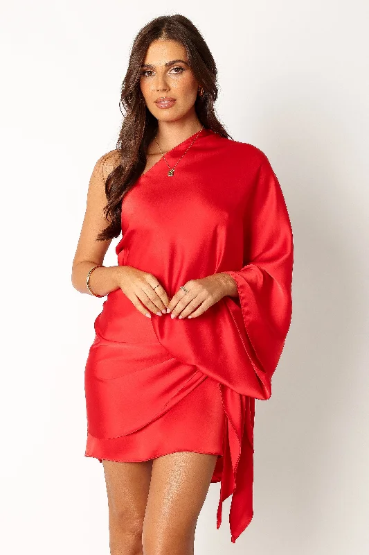 Carmen One Shoulder Mini Dress - Sunset Red