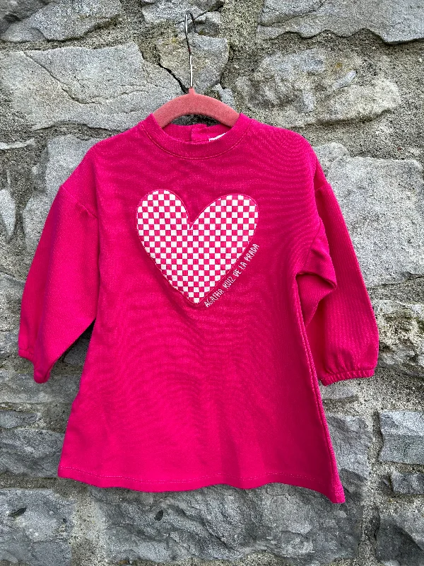 Check heart pink dress  2-3y (92-98cm)